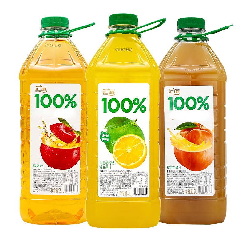 汇/源100%苹果汁桃汁卡曼橘柠檬汁2L*2瓶大桶装纯果汁饮料畅饮装