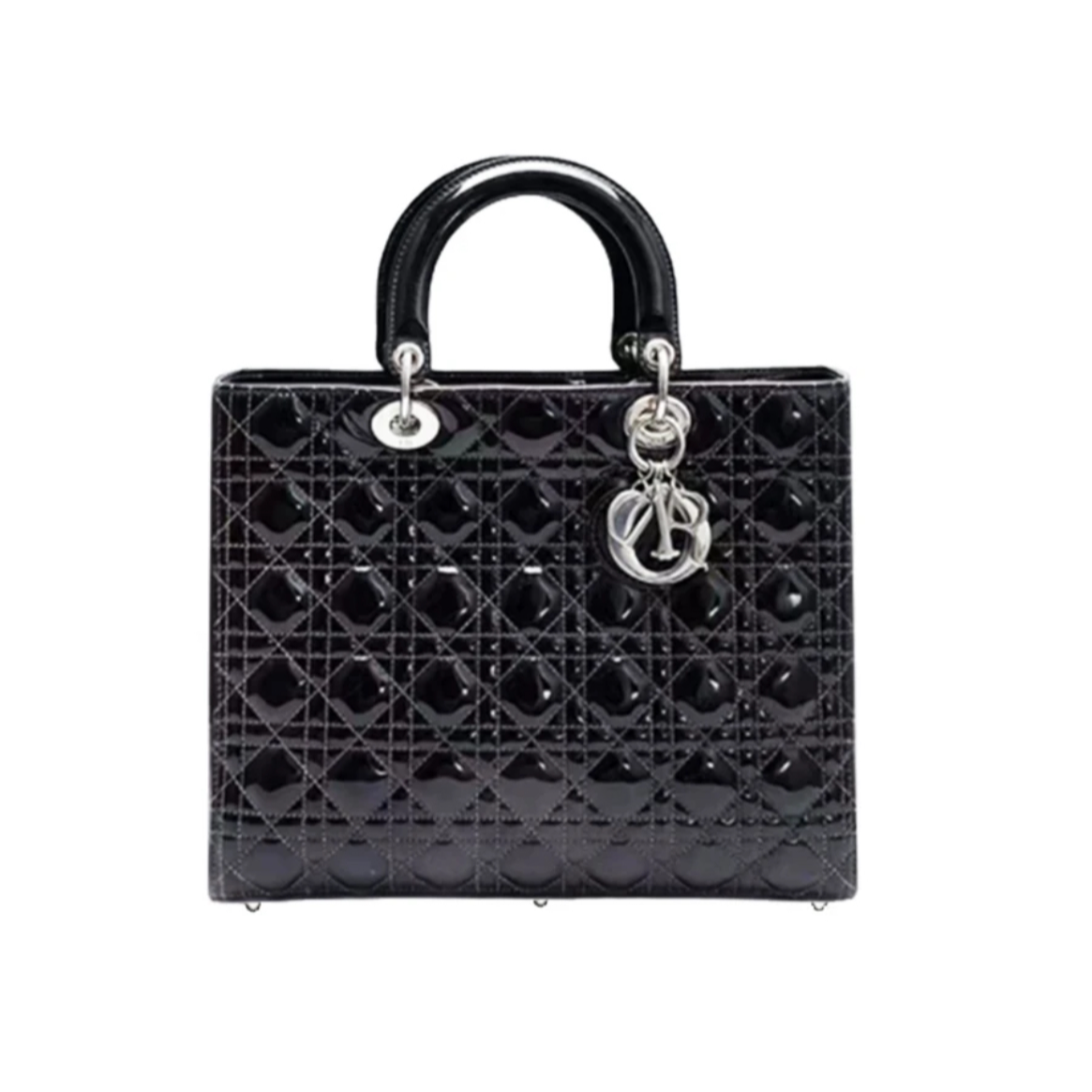 99新 DIOR/迪奥 黑金/黑银 七格戴妃包 漆皮