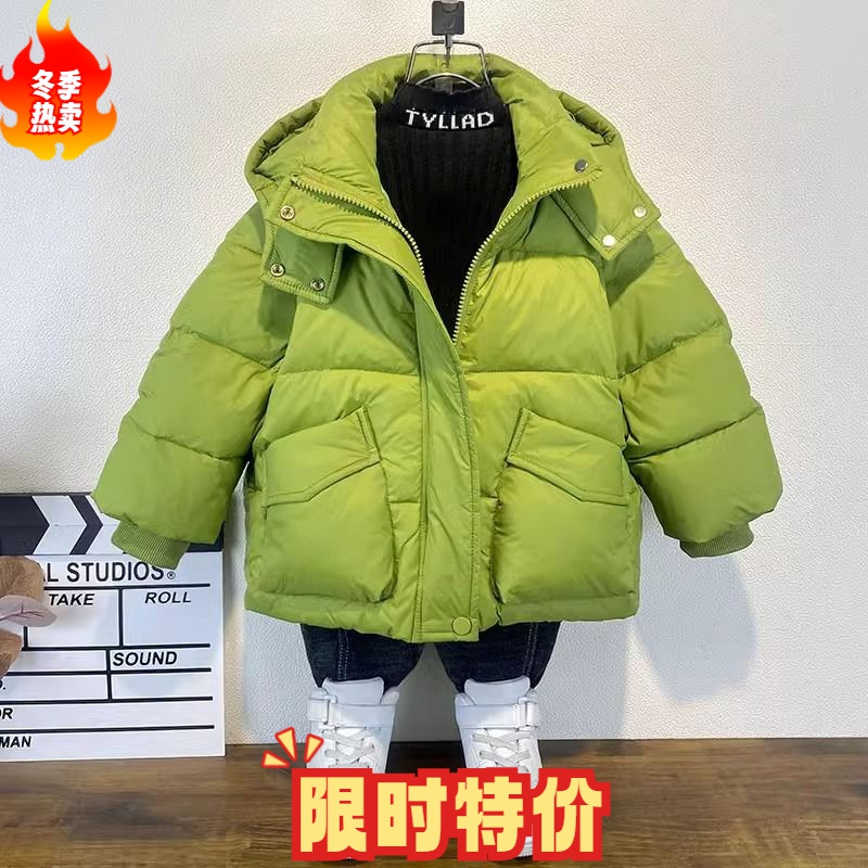 童装男童羽绒服2023冬装新款小冬季白鸭绒棉衣潮酷宝宝中长款棉服
