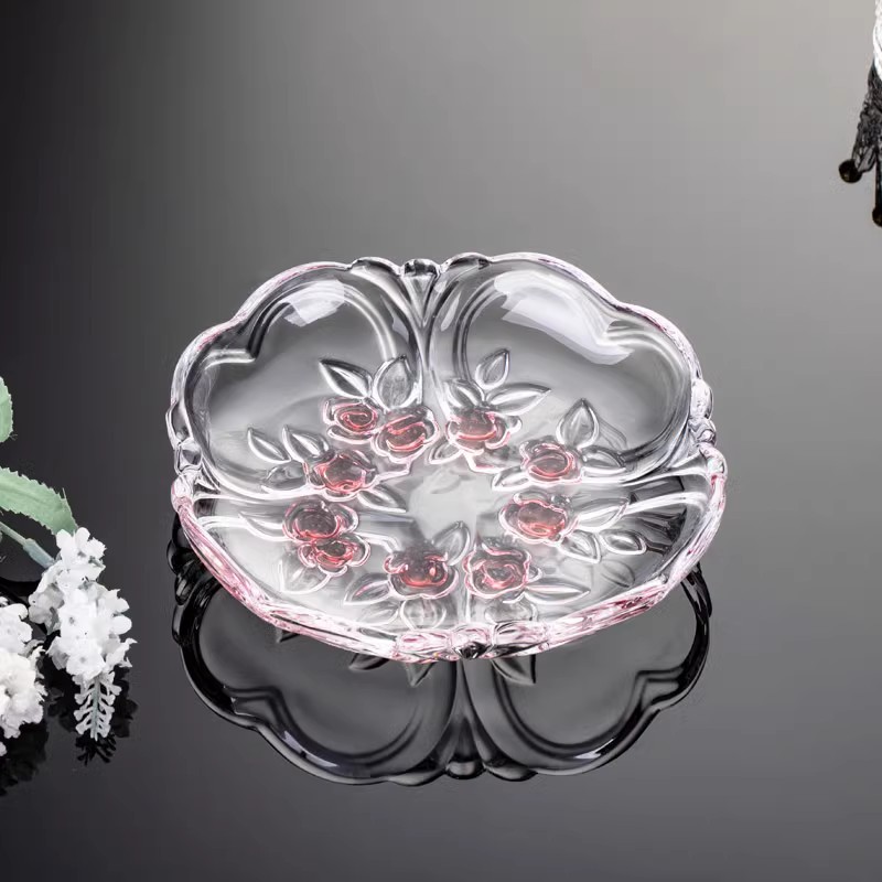 水晶玻璃小果盘家用客厅零食小吃碟创意玫瑰花现代干果盘结婚摆盘
