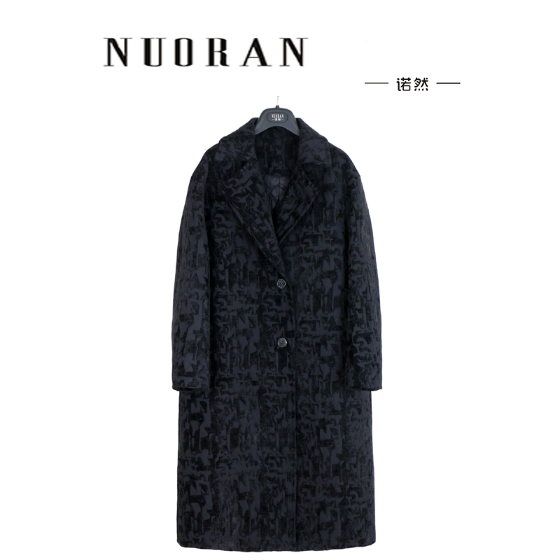 诺然设计师秋冬丝绒长款冬季落肩袖宽松型羊毛内胆轻奢长款大衣