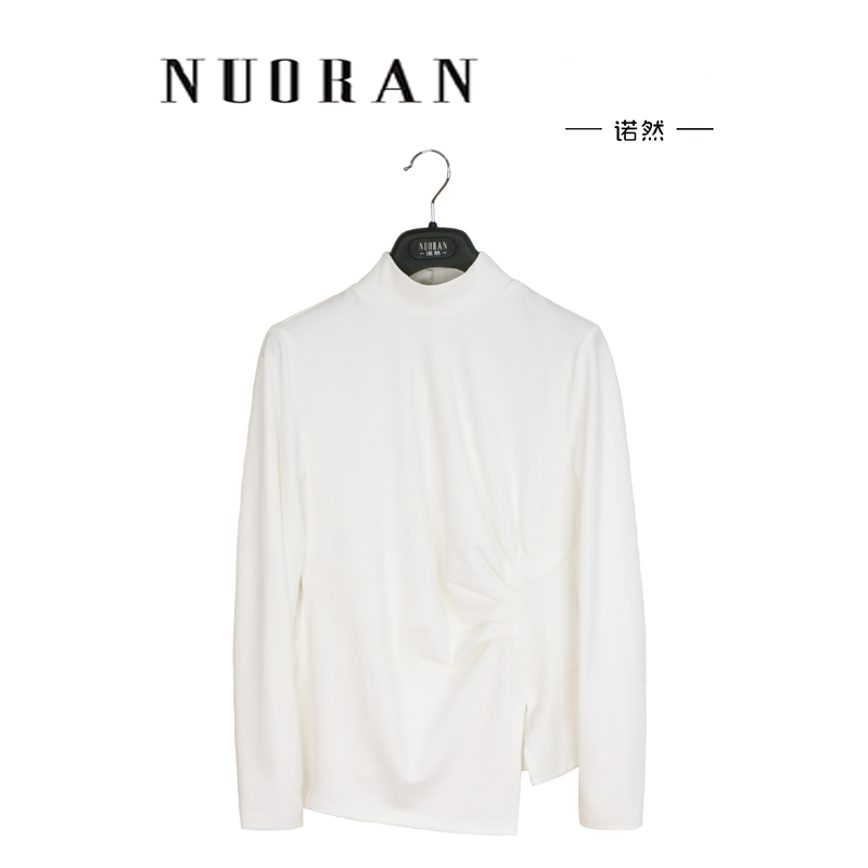诺然韩系长袖T恤百搭设计感小众不规则半高领大码别致针织打底