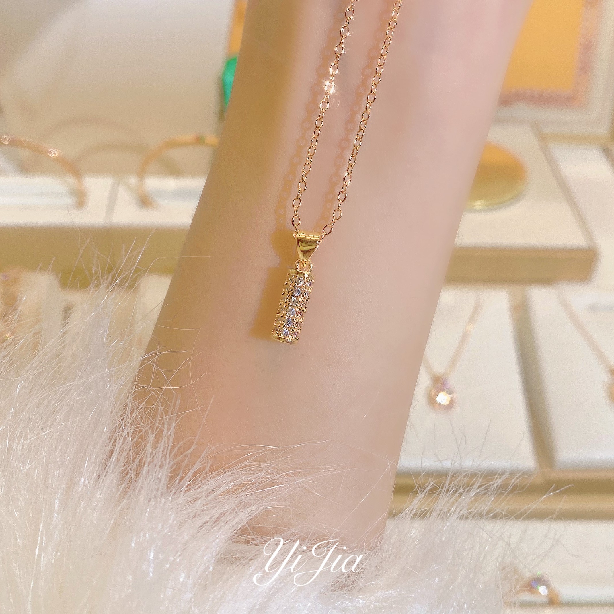 语花印 铜合金合成锆石项链 时尚竹节FS742香槟色气质轻奢元旦