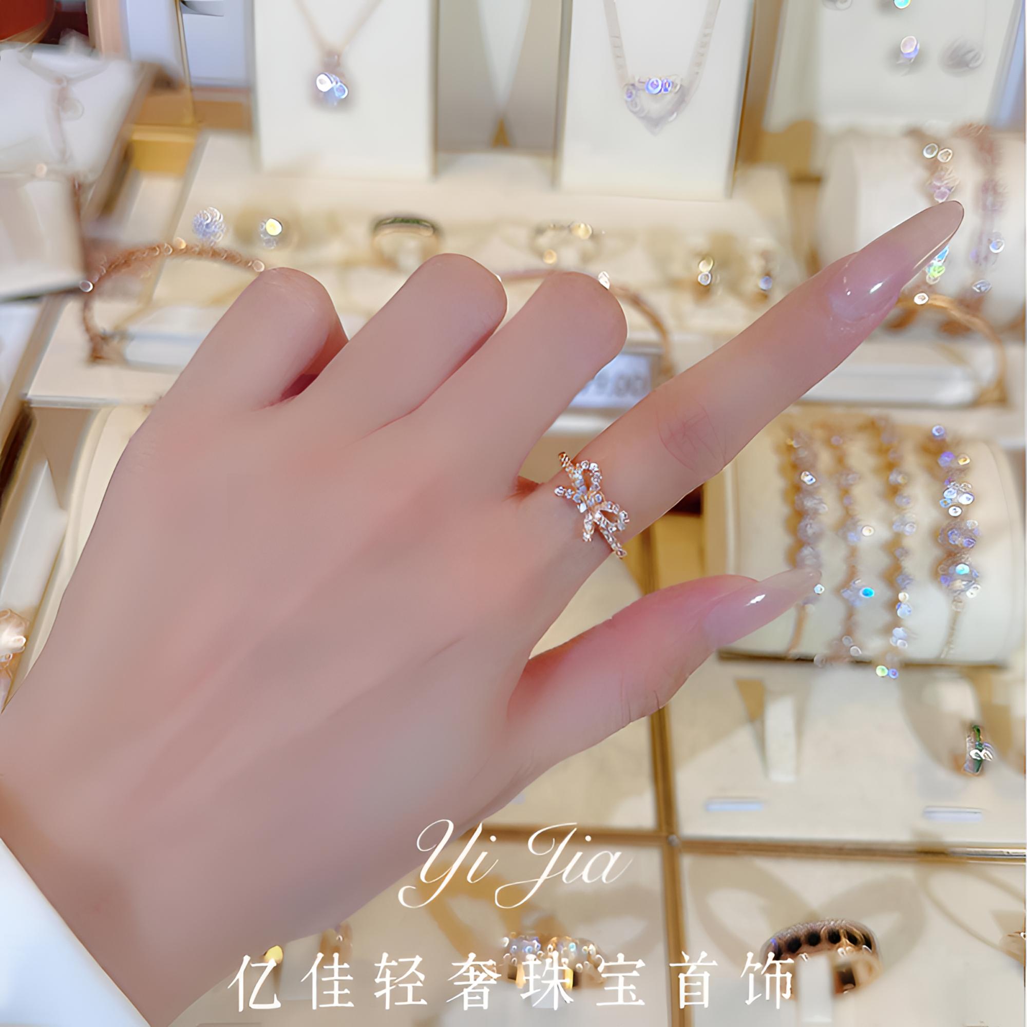 语花印 铜合金合成锆石戒指 时尚高定蝴蝶结戒指FS965香槟色百搭