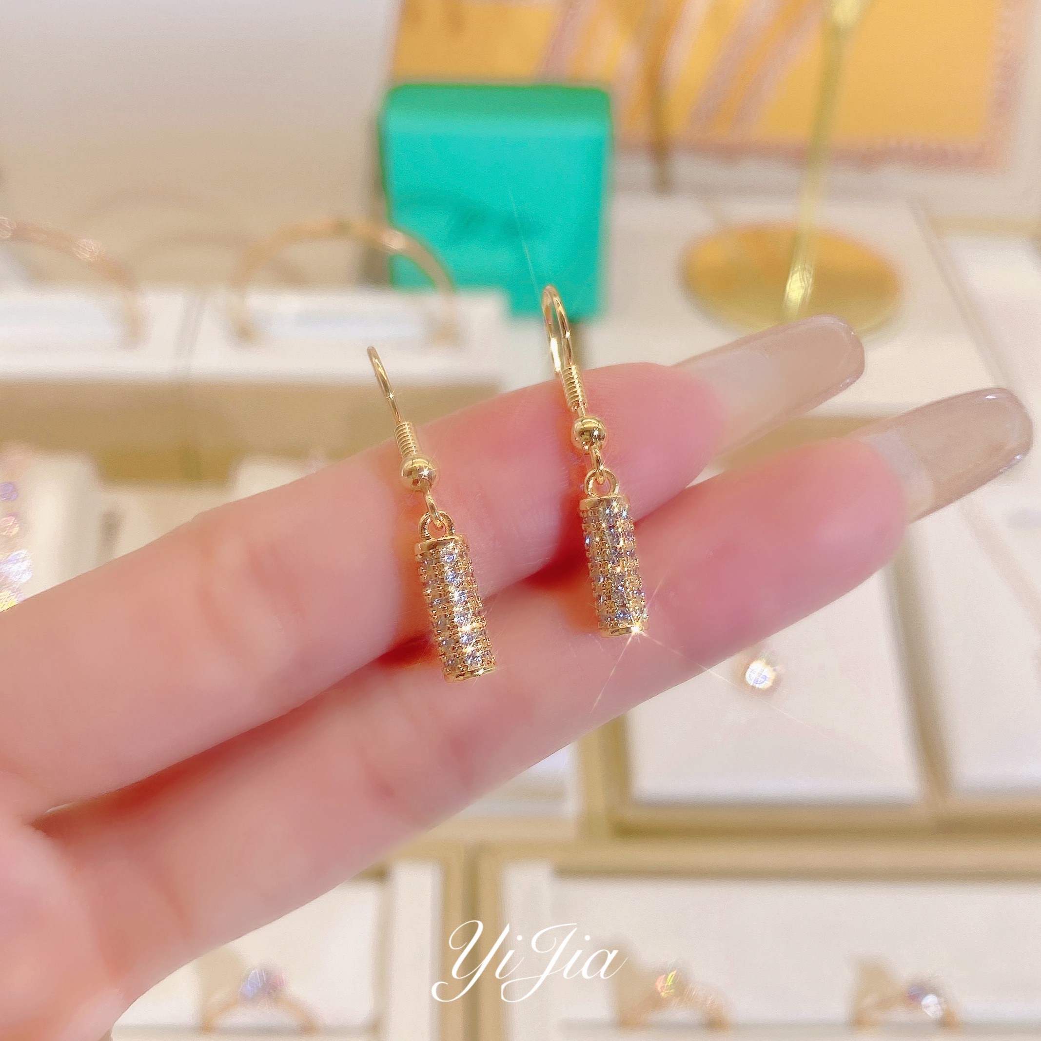 铜合金合成锆石耳饰 时尚竹节FS744香槟色圣诞精致元旦气质百搭