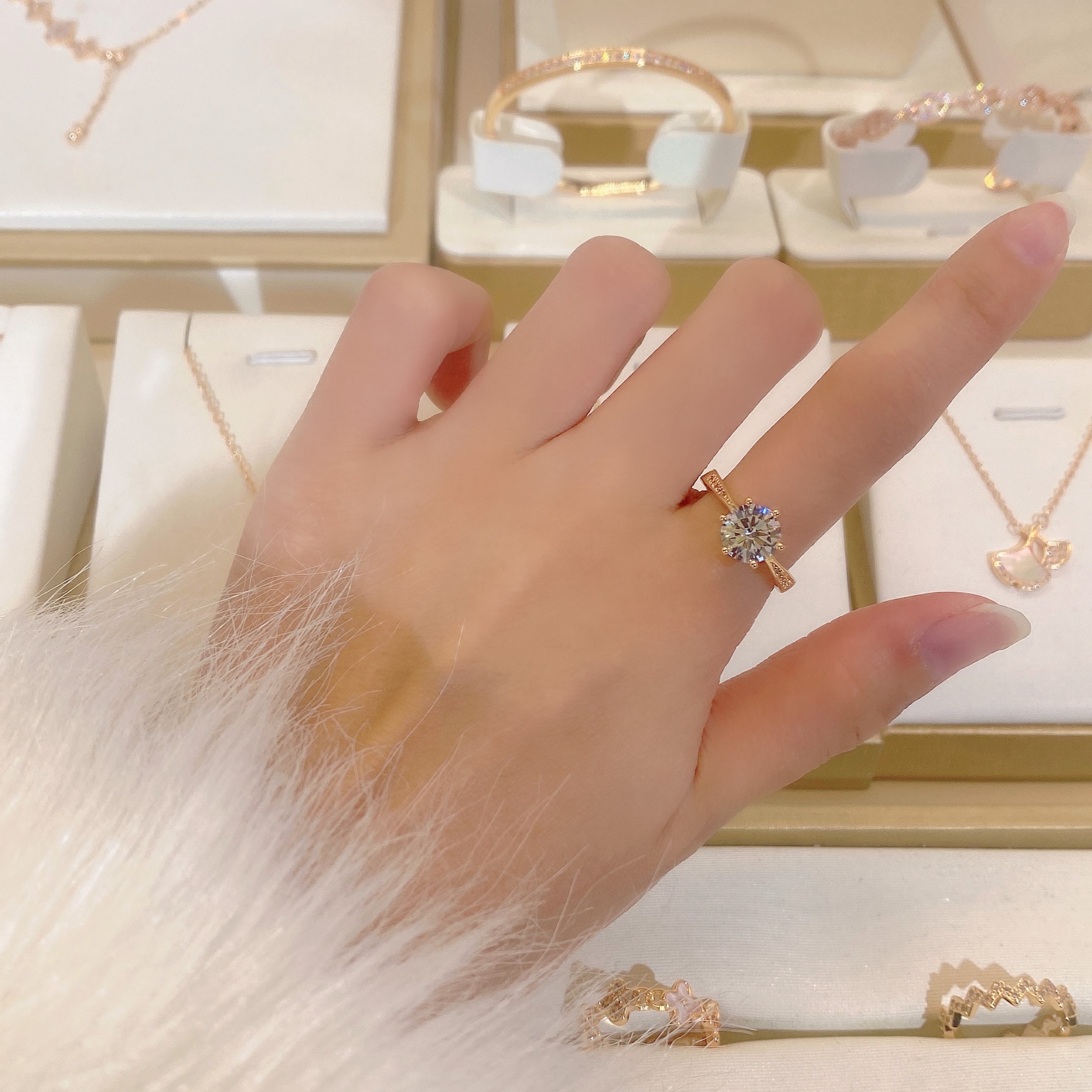 语花印 铜合金合成锆石戒指 春日花花高定一生一世FS608（2克拉）