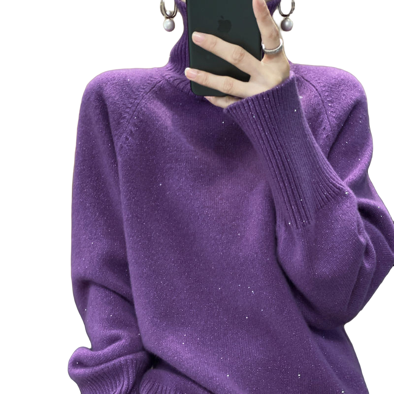 琢木鸟羊毛衫2023冬新款女针织衫上衣韩版亮片高领长袖毛衣打底衫