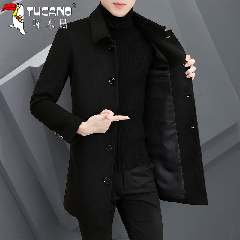 羊毛呢大衣外套男士中长款帅气商务风衣男秋冬季加棉加厚潮