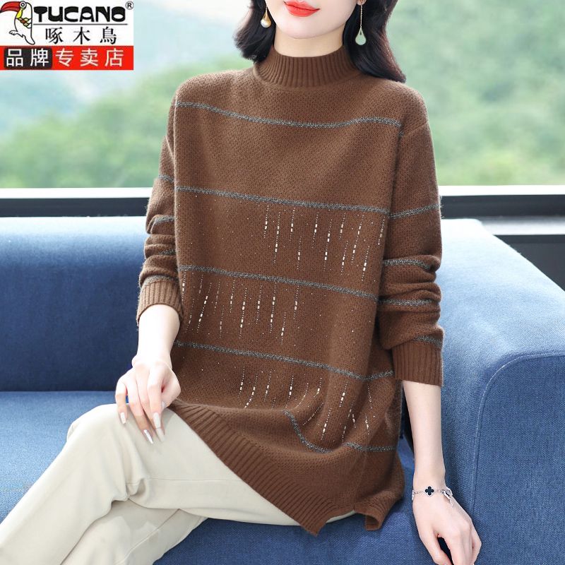 新款洋气外穿宽松半高领羊毛衫打底秋冬针织保暖加厚毛衣