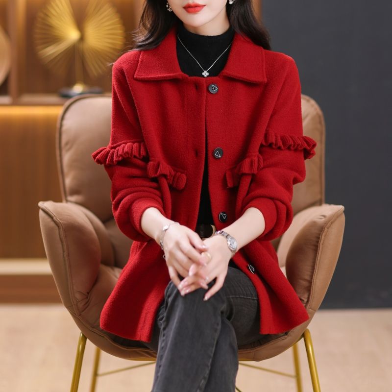 翻领女士短款外套妈妈秋装2023年新款时尚洋气春秋贵夫人品牌上衣