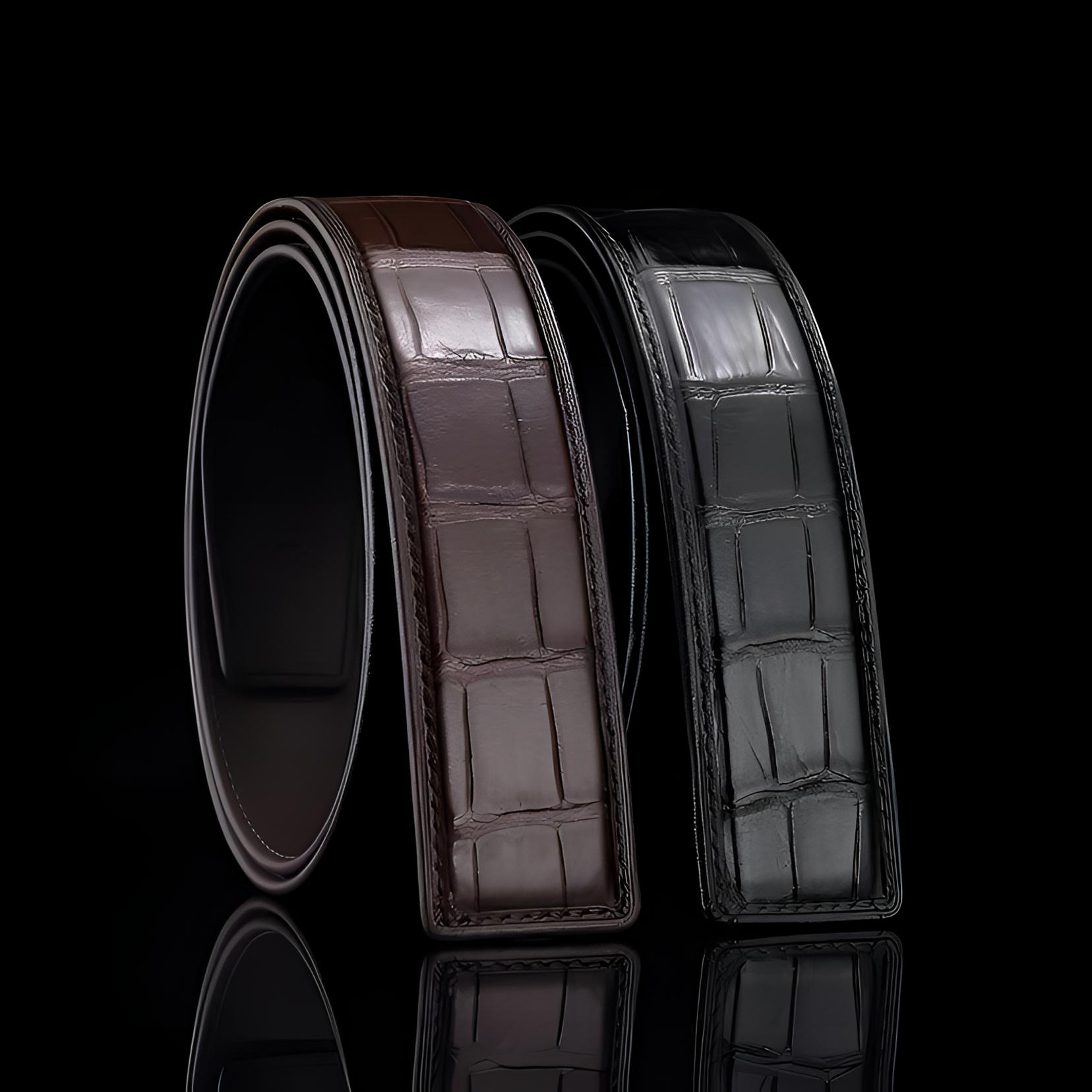 鳄鱼皮腰带皮真牛皮皮带男士时尚高档百搭商务男款休闲真皮无扣头