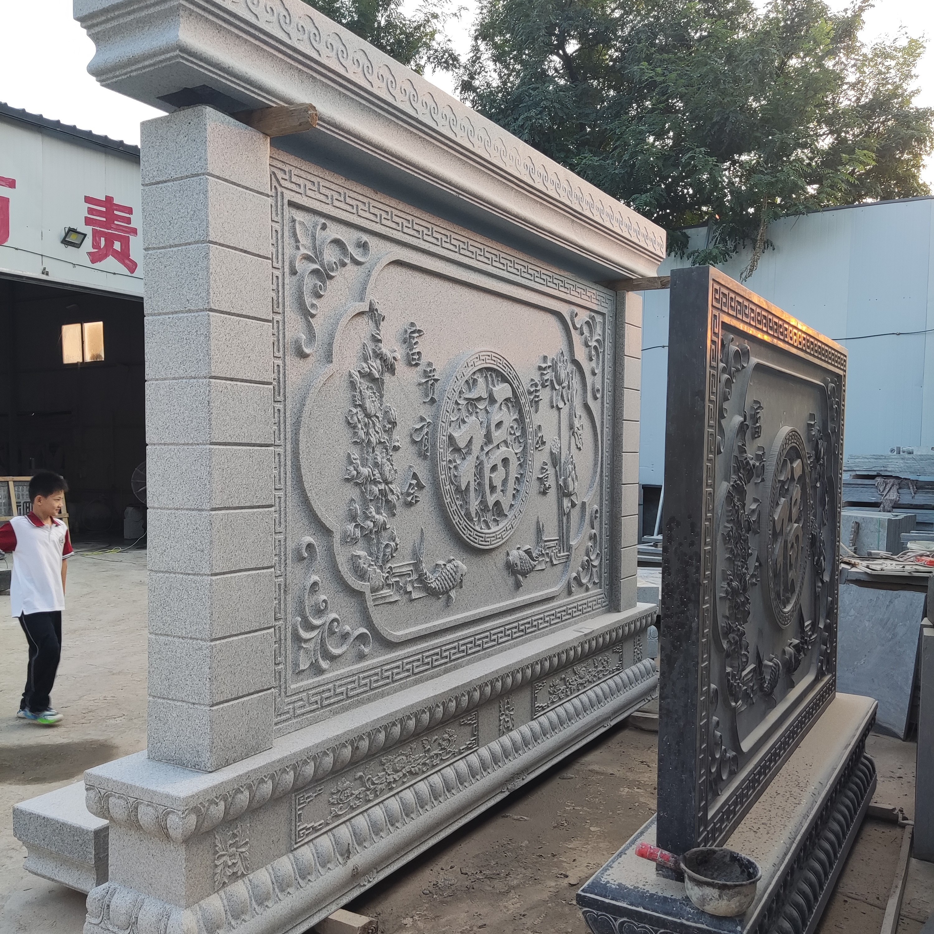 花岗岩石材庭院影壁墙 照壁 浮雕影壁石材影壁 屏风 （不包括石缸）