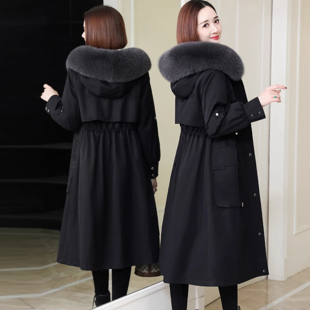 派克服女2025冬季新款大衣百搭獭兔皮毛一体内胆过膝长款皮草外套