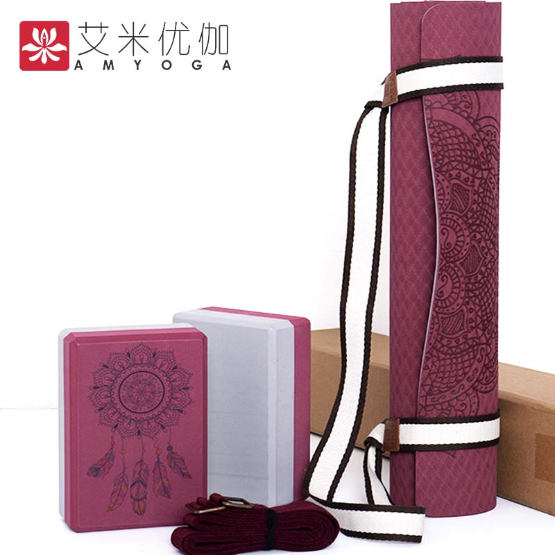 专业防滑TPE瑜伽垫高密度瑜伽砖瑜伽带套装
