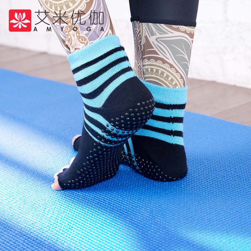艾米优伽加厚棉专业五趾露趾硅胶防滑女款中筒瑜伽袜舞蹈辅助工具
