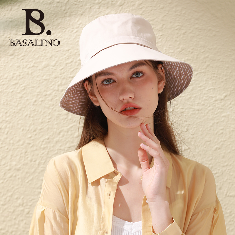 欣然圈扣波点女士帽夏季防晒帽可折叠随身携带棉麻布帽渔夫帽