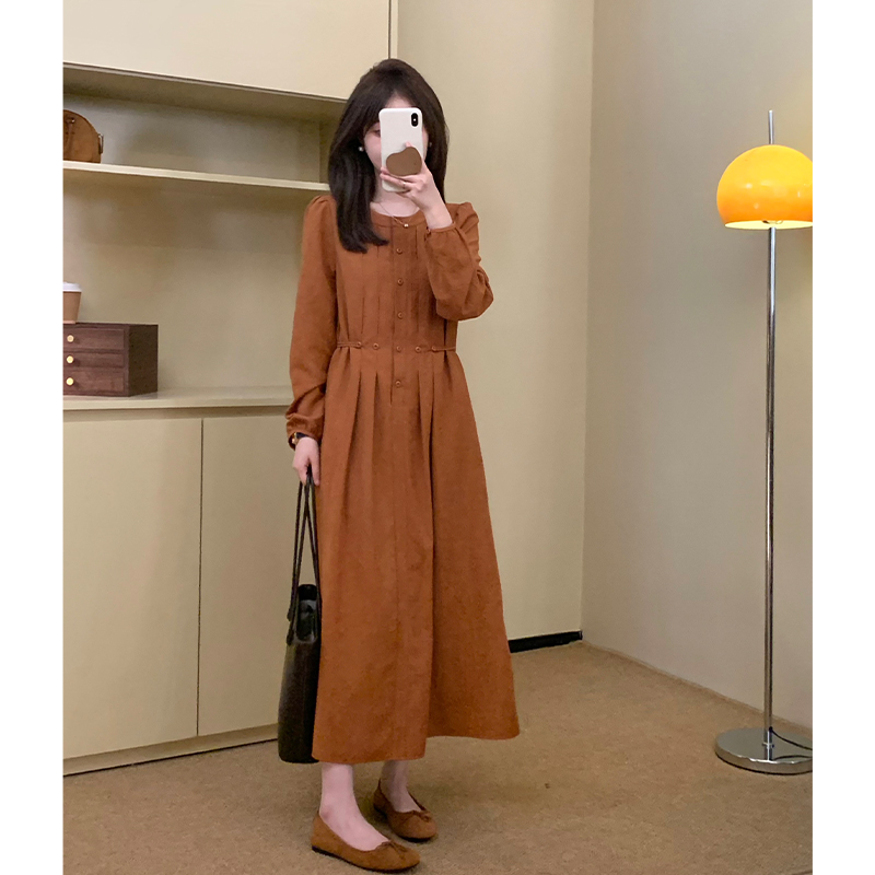 FUGUI RICH【枫叶秋雨】小个子连衣裙女秋天中长款裙子 26243L1336