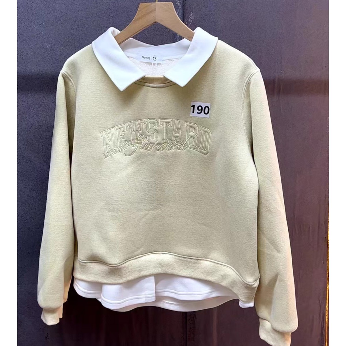 翻领一排字母刺绣糕糕绒小个子卫衣女