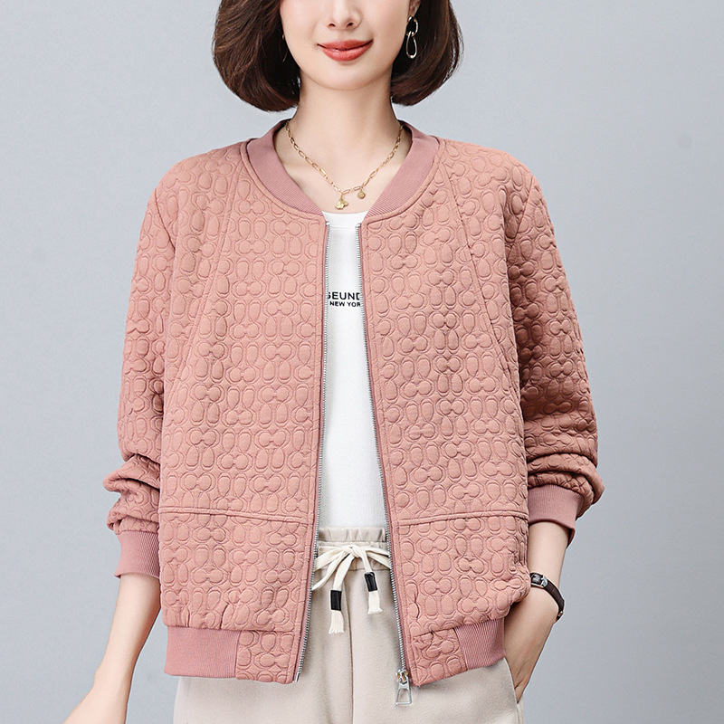 2055棒球服外套女2024秋新款洋气宽松上衣中年妈妈拼接暗纹夹克潮