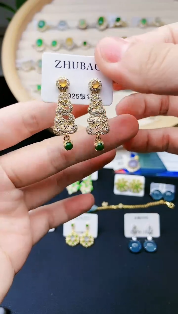 【闪购商品】翡翠耳饰银S925镶嵌15151