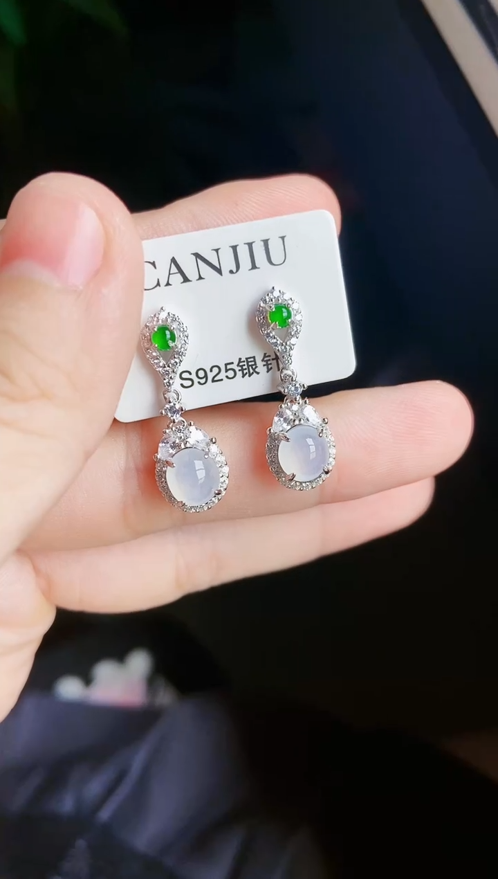 【闪购商品】翡翠耳饰银S925镶嵌151514