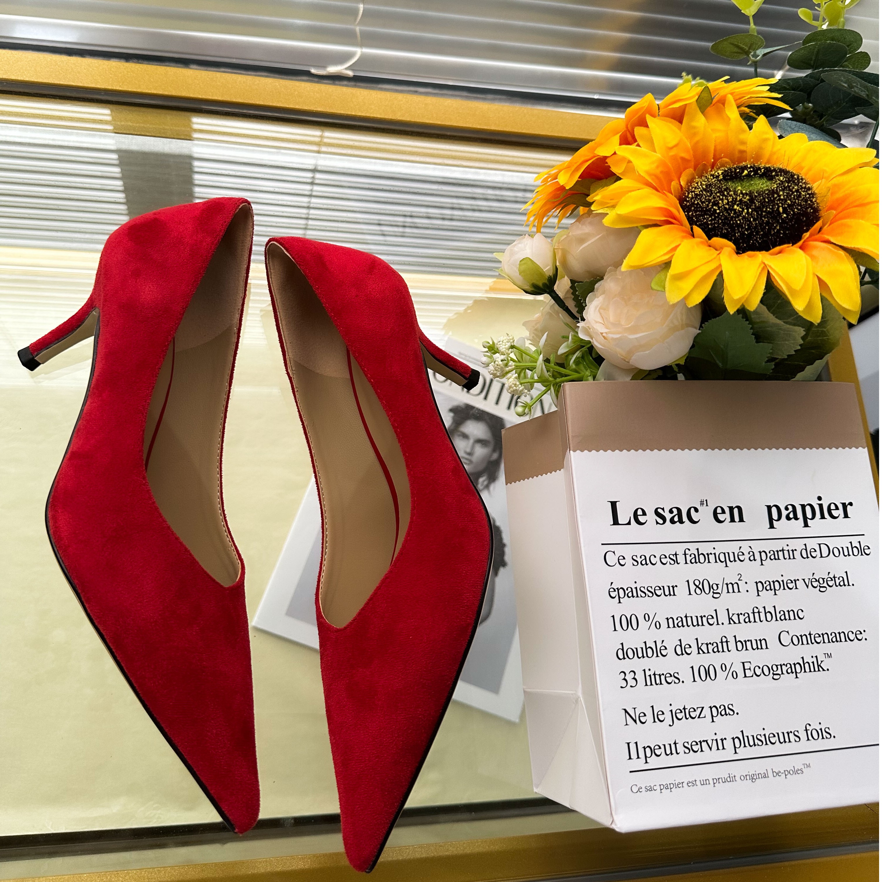 Desiree Van/黛绮梵【5cm/8cm】1通勤绒面单鞋尖头鞋红色黑色细高跟