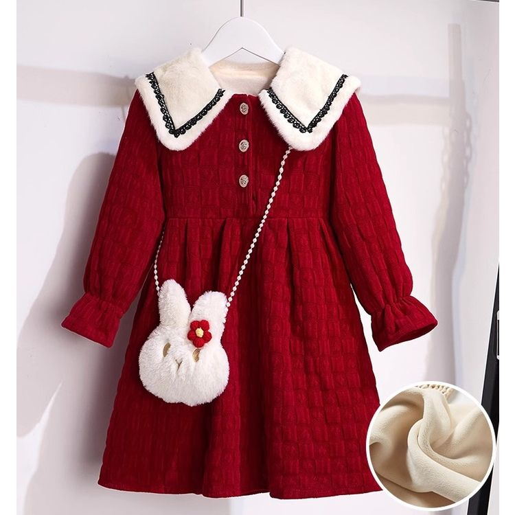 女童秋冬季连衣裙2023新款洋气儿童拜年服新年裙子加绒加厚公主裙