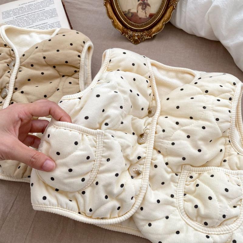 2024秋冬季韩版婴幼儿童棉马甲男女宝宝洋气圆点保暖背心无袖外套