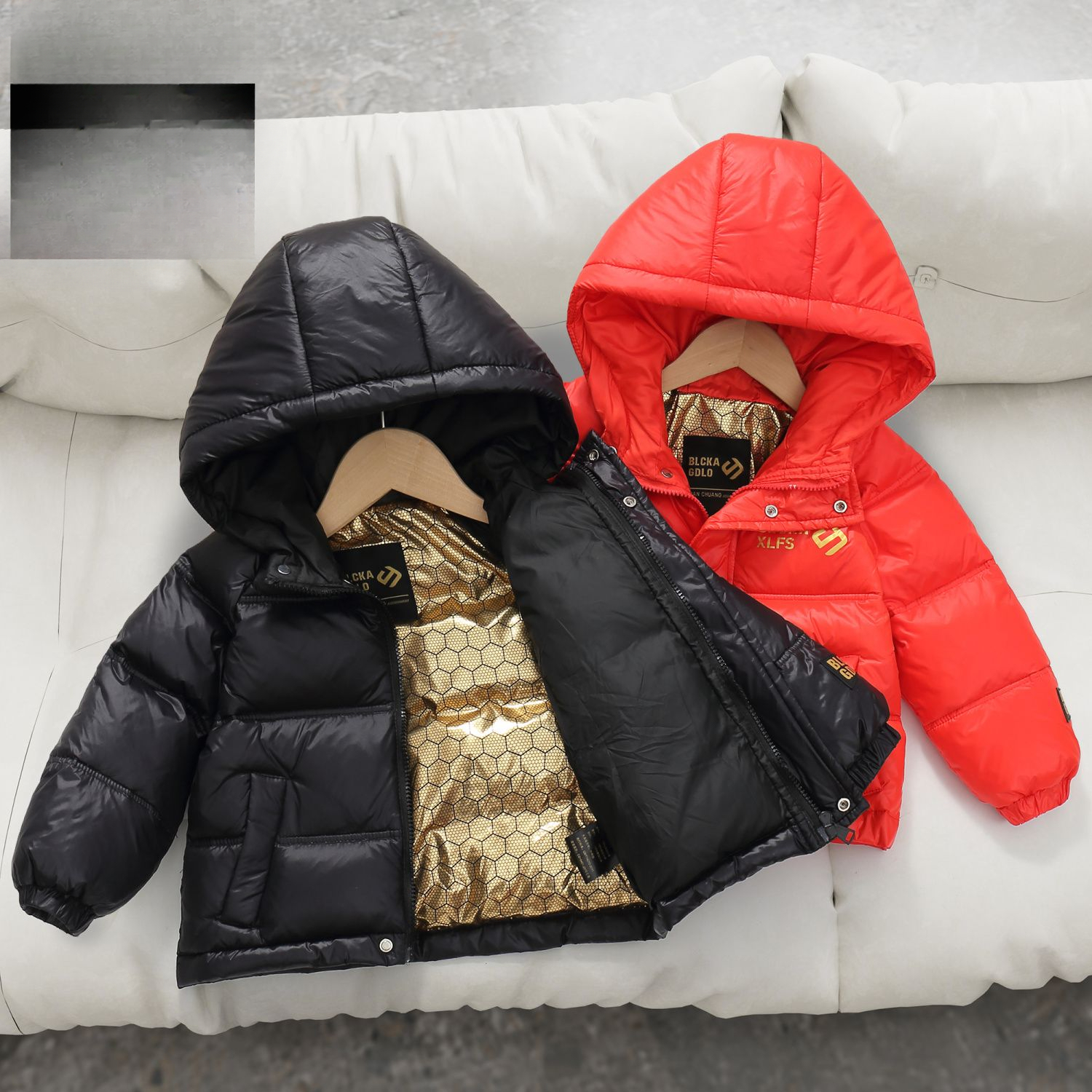 【今日促销】新款儿童黑金绒服男女中大童加厚保暖时尚洋气短款