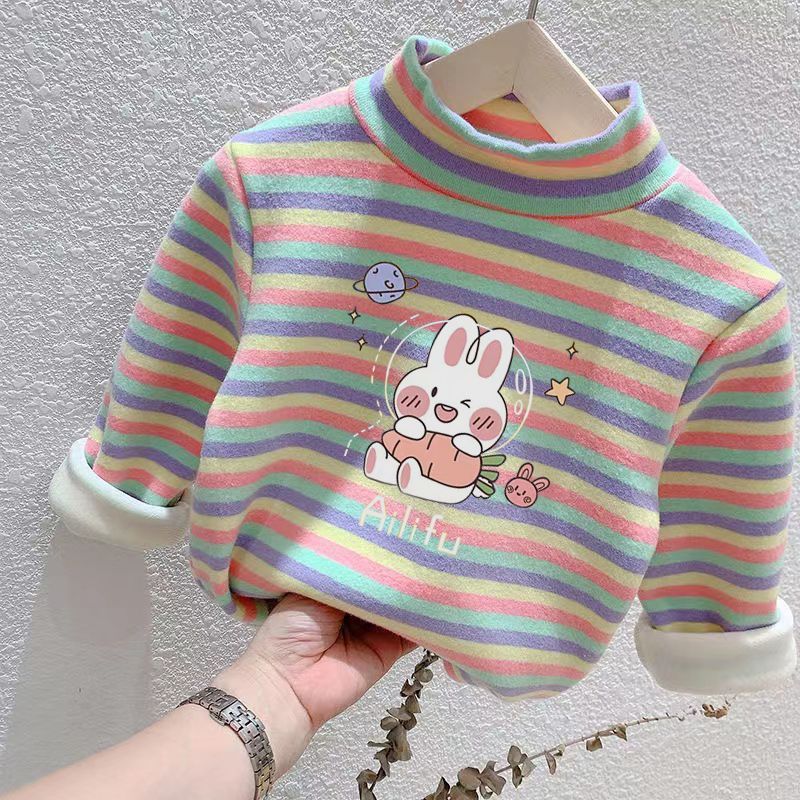 中小童2024新款秋冬德绒半高领打底衫男女童长袖儿童宝宝加厚保暖