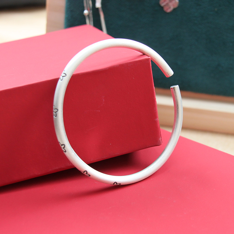 足银手镯 四方福足银手镯复古简约传承 礼物时尚经典素款百搭