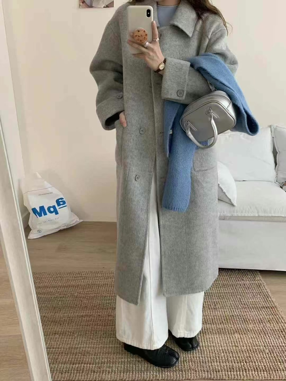 长款秋冬拼接毛呢外套女装设计师时尚网红羊毛外套