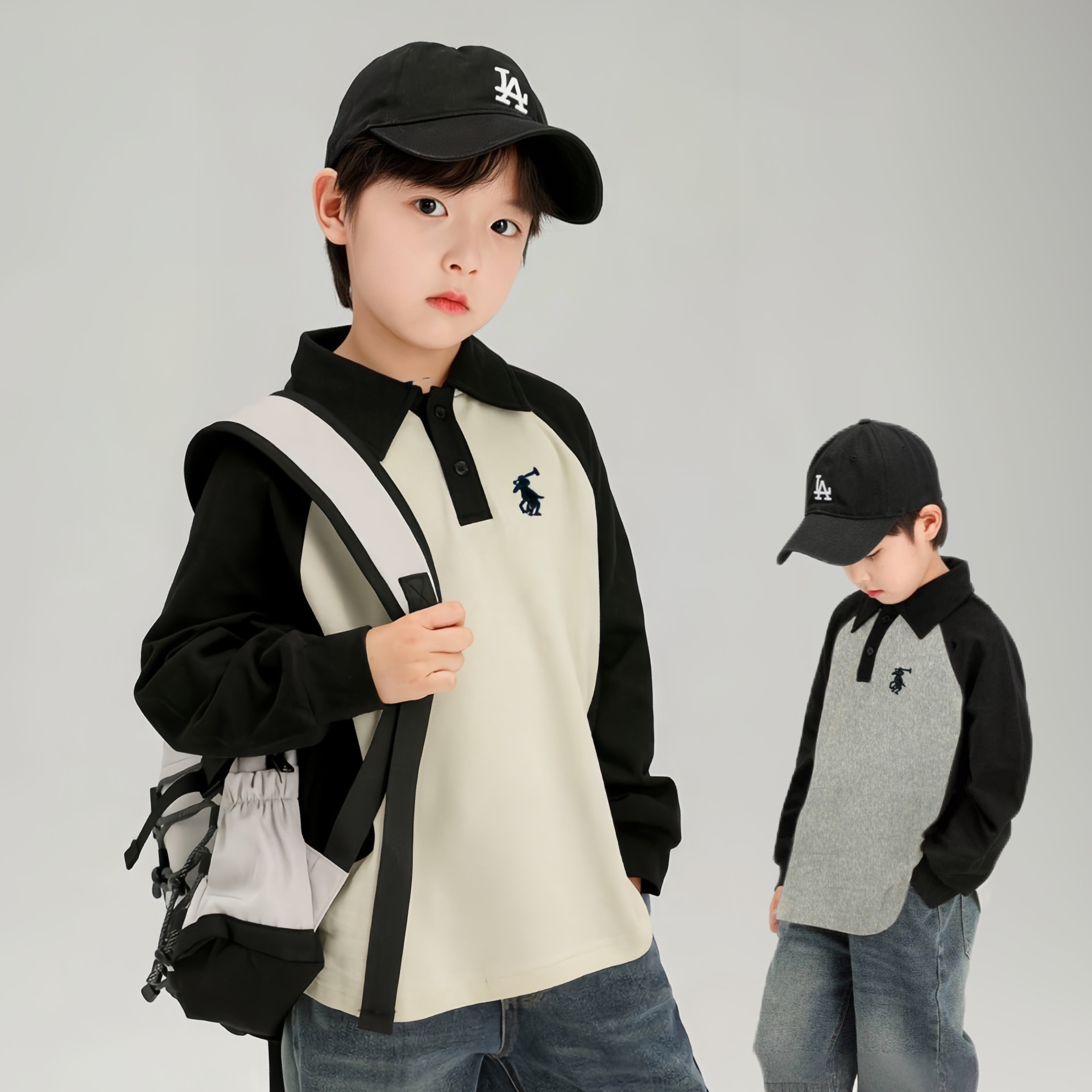 儿童百搭卫衣2025秋季新款POLO衫中大童男女孩撞色学院风休闲上衣