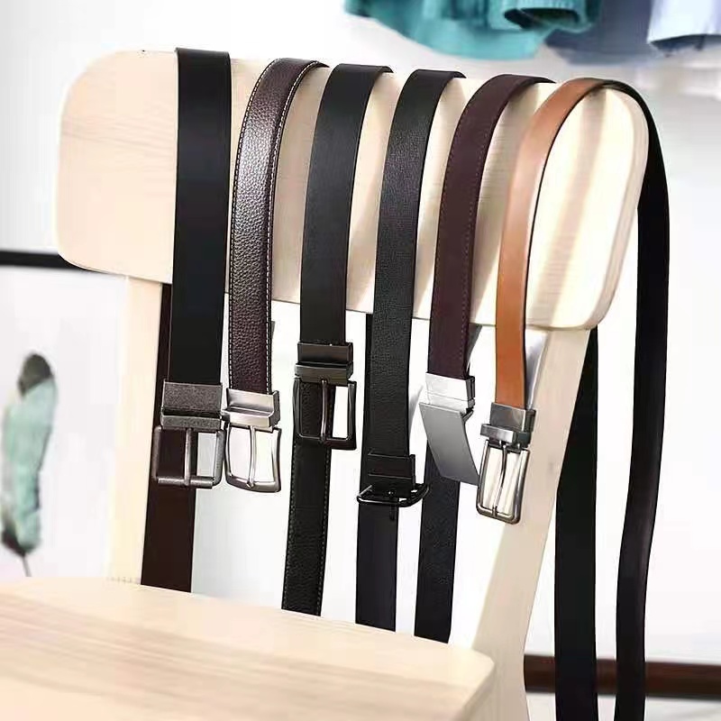 （常熟新中式）至强裤腰带，可双面用旋转钢头真皮时尚男士皮带女士