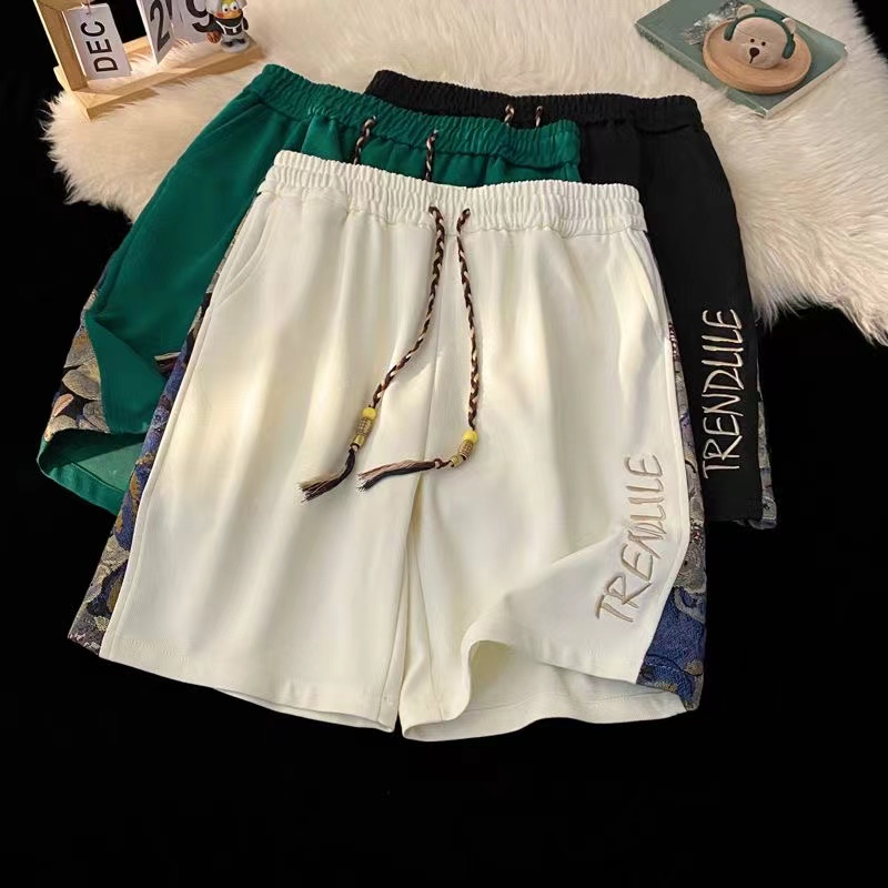 1004 复古字母刺绣休闲短裤男夏季薄款高街潮牌宽松运动五分裤子