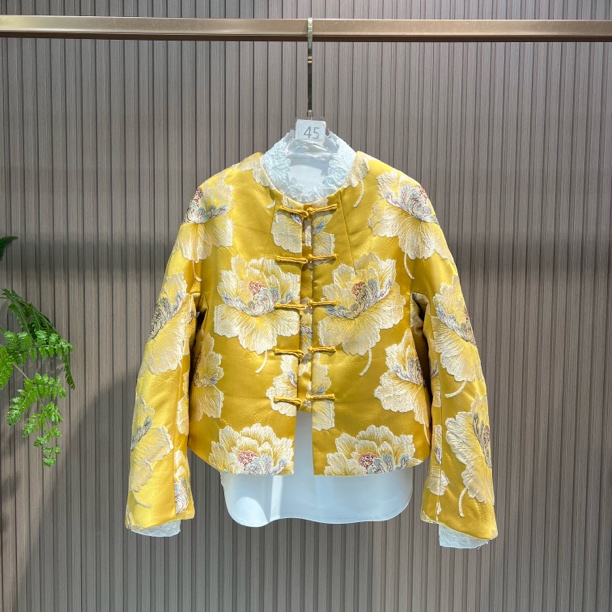 华贵牡丹 新中式秋冬新款织锦提花棉服外套
