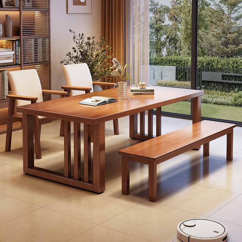 实木加厚大板书桌办公桌书房家客厅双人学习组合书柜一体电脑桌椅