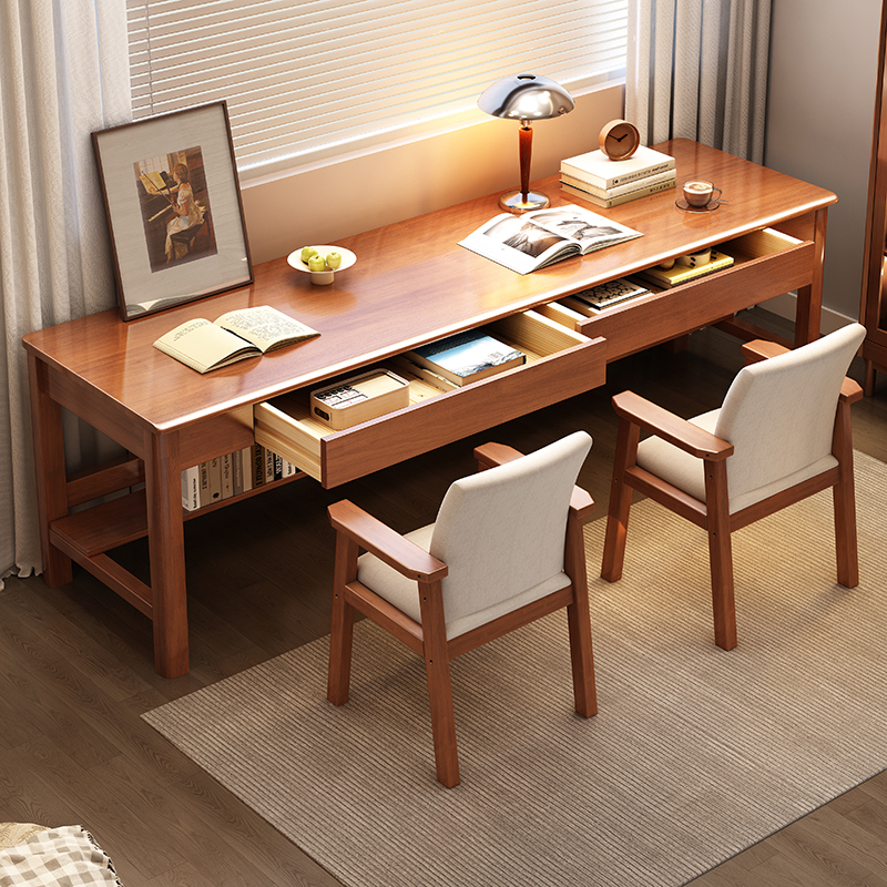 实木书桌双人学习桌双人书桌学生书房长条高中办公桌写字桌电脑桌