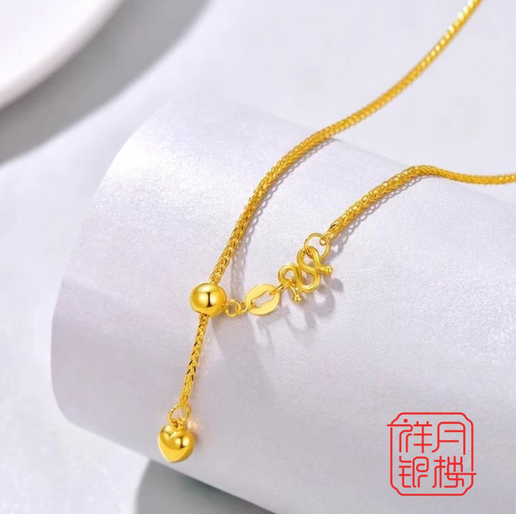 链子足银 999.9毛衣链《黄色肖邦链60厘米》项链加厚电镀抽拉可调节