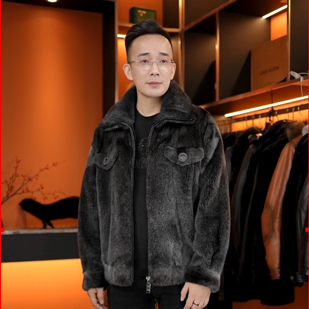 顶奢级美国进口满天星青灰十字水貂皮男士外套整貂大衣