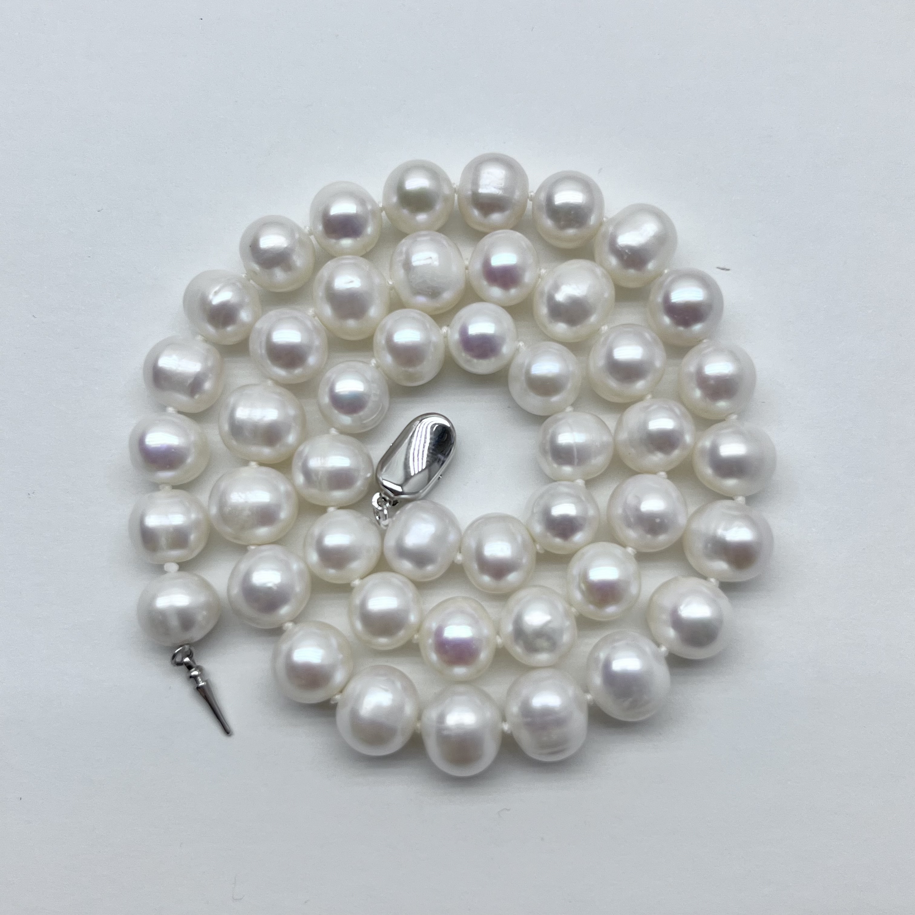 天然淡水无核珍珠项链9-10mm白色满串近圆微瑕送妈妈礼物保真正品