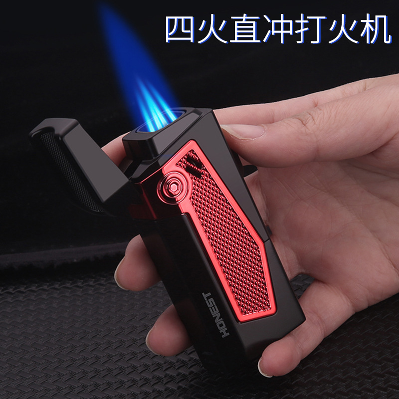 梅斯特科克个性多功能四直冲蓝火金属充气打火机配雪茄钻烟拖礼品