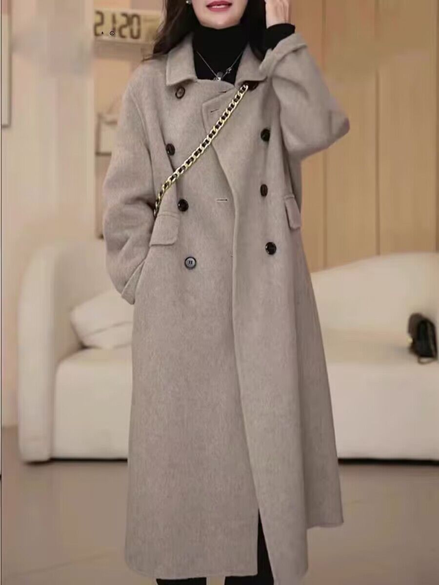 【B021-B030】2024年气质百搭时尚韩版双排扣双面尼中长款大衣外套