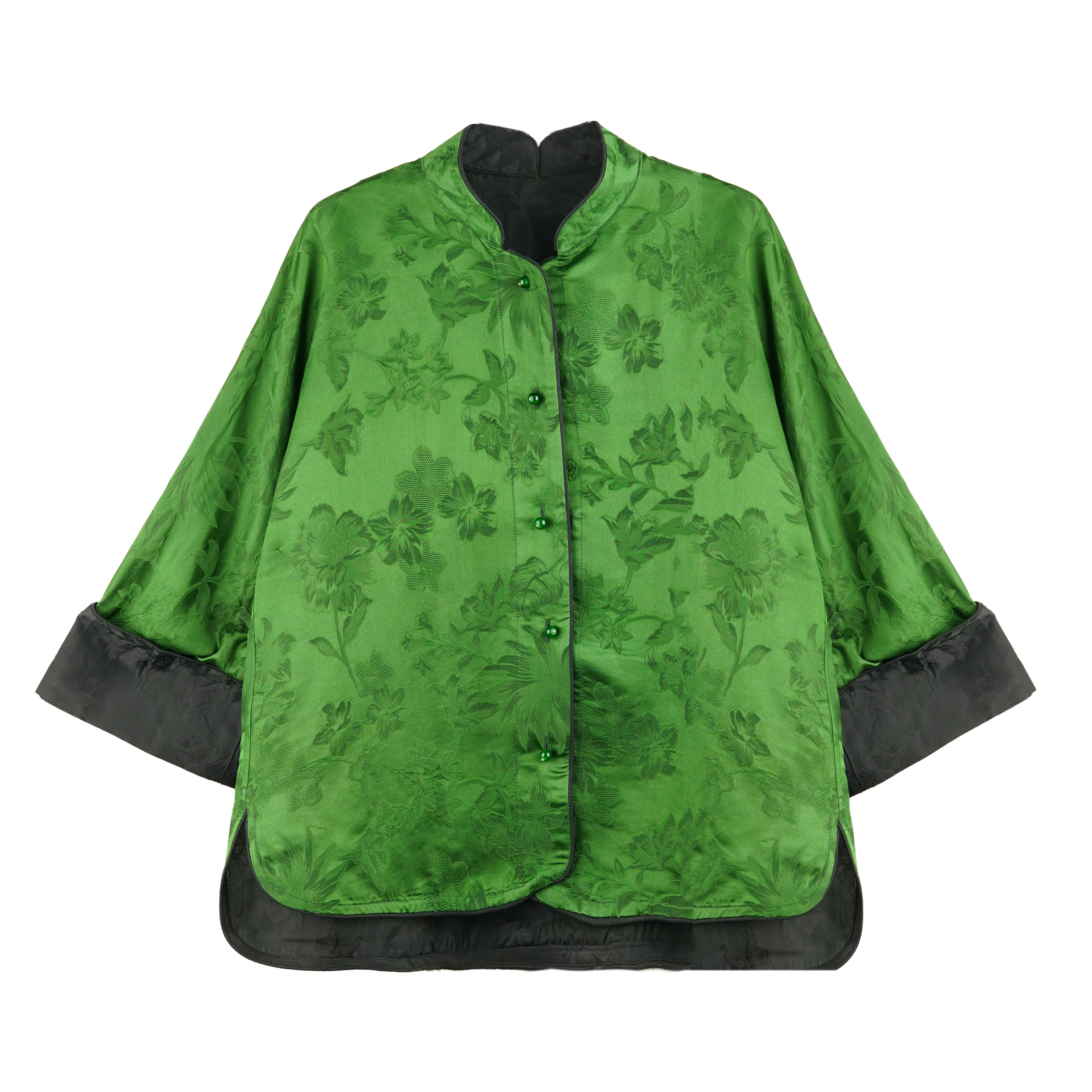 XY 2025季新款时尚国风重缎绿色花海双面穿禅意外套 24512-1