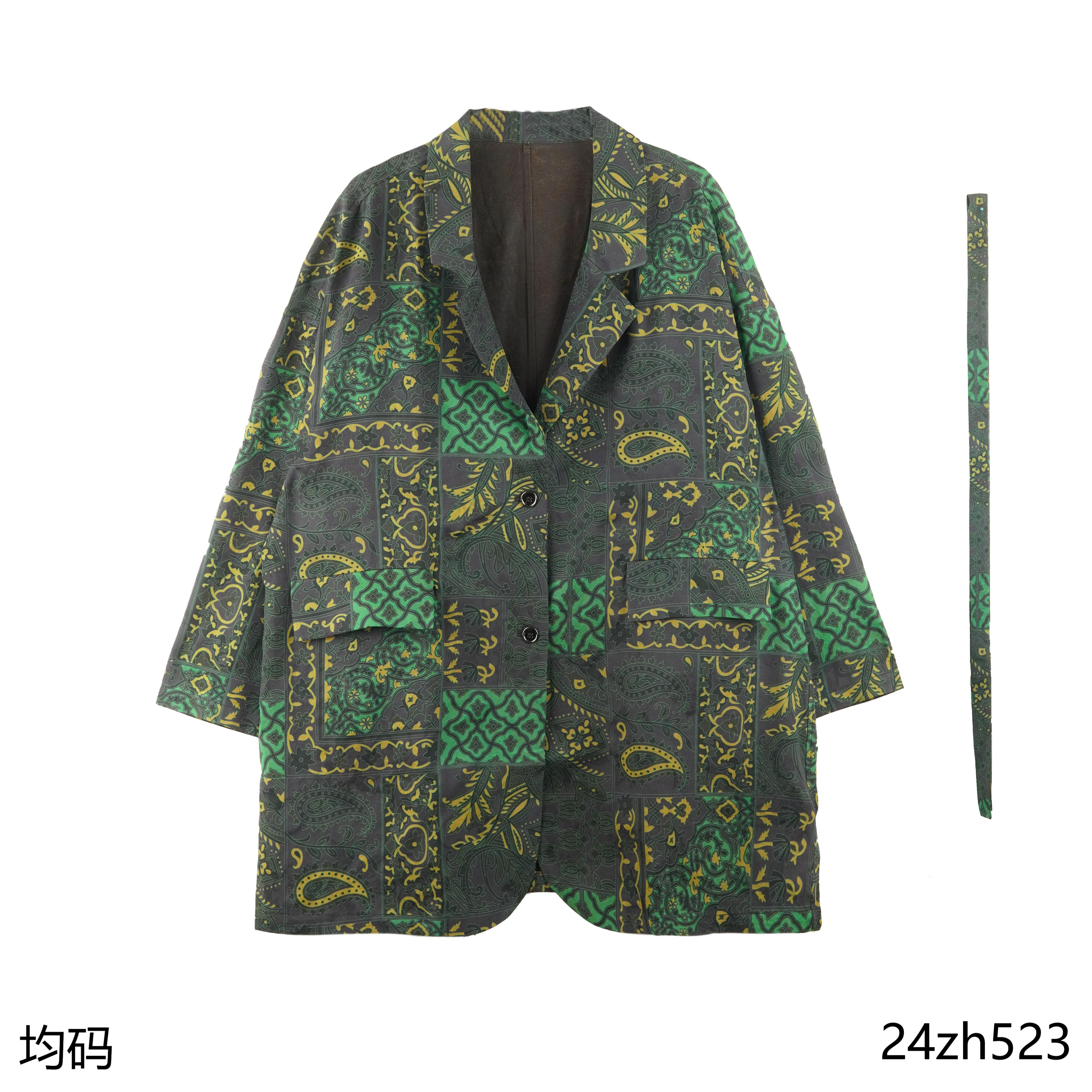 YZ 2025新款时尚国风腰果花翻领风衣24zh523