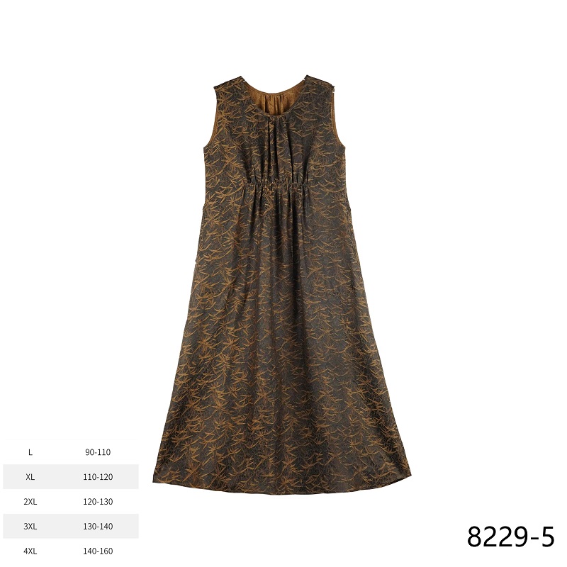 七七 絲綢之路2025新款国风新中式竹叶花萝无袖女士连衣裙 8229-5