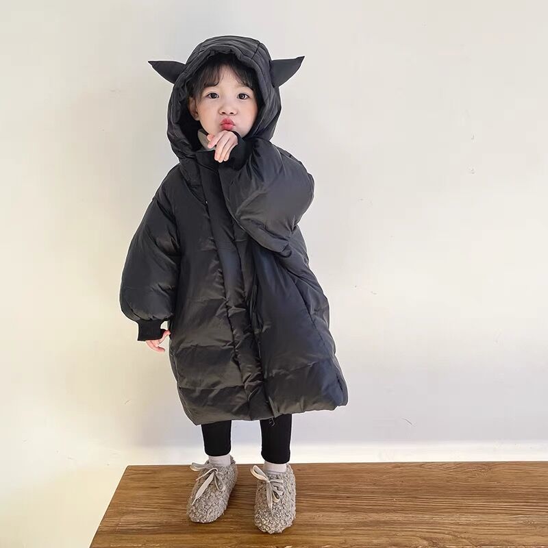 冬季童装男女儿童白鸭绒中大童小恶魔羽绒服中长款宝宝加厚外套