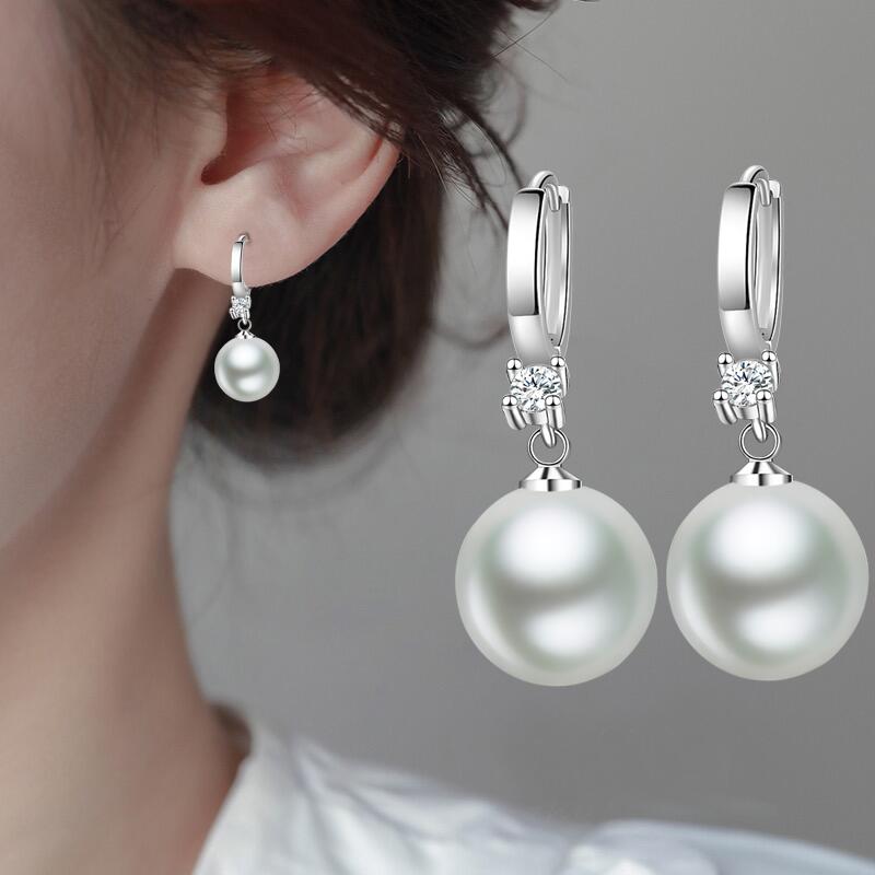 925银耳饰 气质耳扣贝珠耳环2025新款潮闪钻长款养耳洞百搭耳饰品