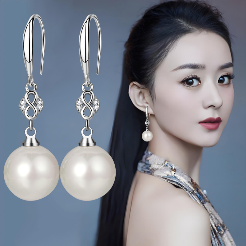 925银耳饰 珠珠耳环女气质网红百搭款复古简约长款优雅个性耳饰品