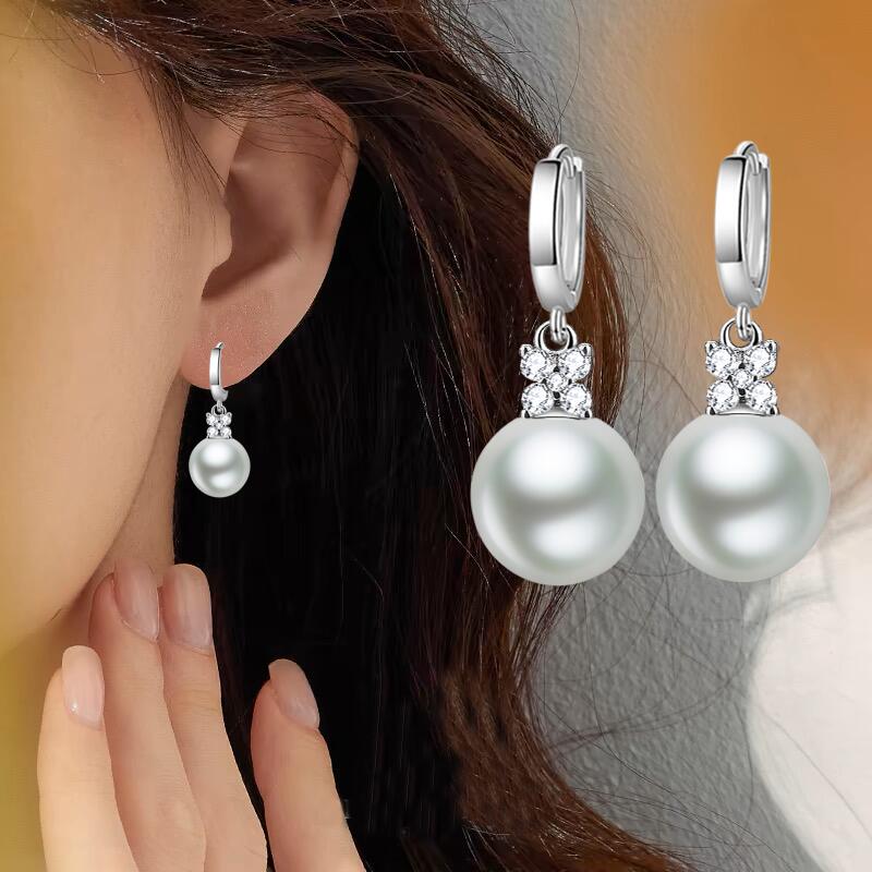 925银耳饰 四叶草珠珠镶钻耳环女简约大气2025新款爆款高级感耳饰